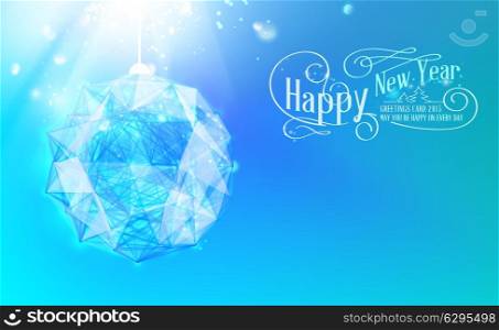 Christmas ball toy of triangles on blue color. Vector illustration.