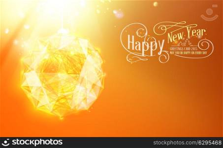 Christmas ball toy of triangles on orange color. Vector illustration.
