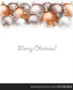 Christmas balls and snowflake on holiday background. Vector.