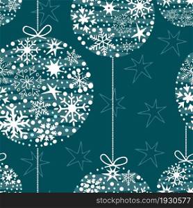 Christmas balls of white snowflakes. Seamless pattern. Vector image.