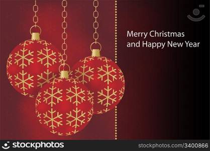 Christmas Balls on Abstract Dark Red Background - With Copyspace