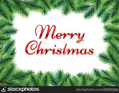 Christmas banner. Fir tree frame, realistic green pine branches. Happy winter holidays card, new year decoration vector background. Branch fir green, xmas realistic frame illustration. Christmas banner. Fir tree frame, realistic green pine branches. Happy winter holidays card, new year decoration vector background