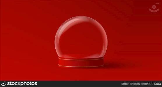 Christmas banner of empty Christmas globe on red background for product advertising