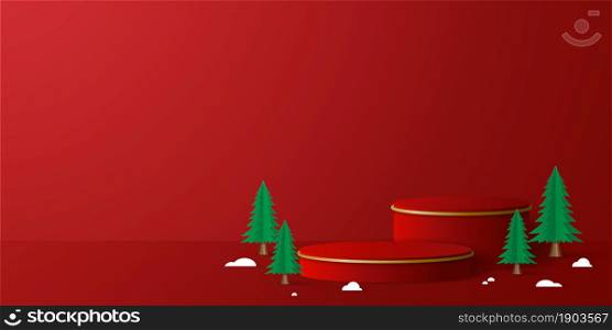 Christmas banner of geometric 3d podium for product advertising