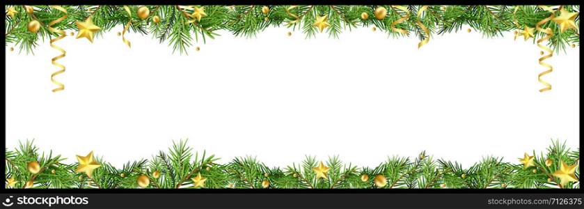 Christmas Banner with Green Coniferous Twigs