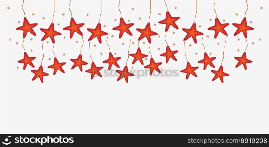 Christmas banner with red pendants stars