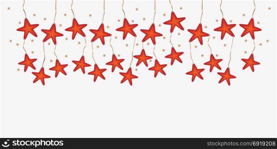 Christmas banner with red pendants stars