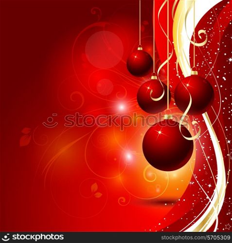 Christmas baubles hanging on a decorative background