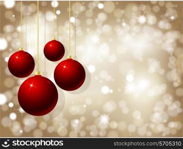 Christmas baubles on a glittery gold background