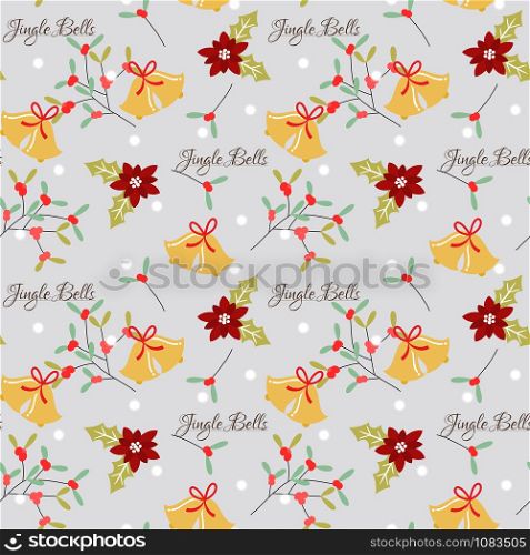 Christmas bell and berry seamless pattern. Beautiful flower in Christmas season.