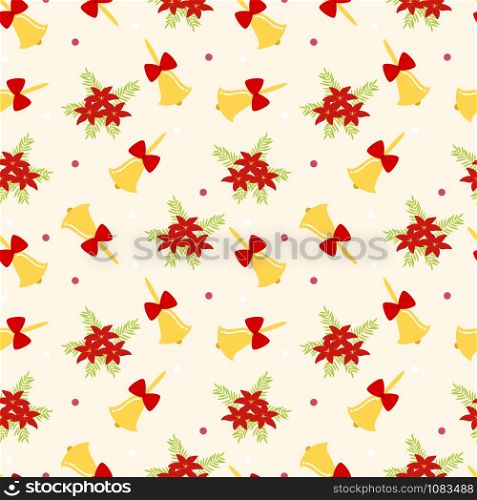 Christmas bell and flowers seamless pattern.