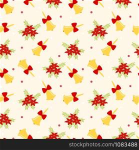 Christmas bell and flowers seamless pattern.