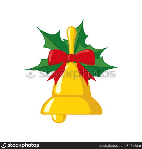 Christmas bell icon in flat style isolated on white background. Vector illustration.. Christmas bell icon in flat style.