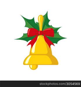 Christmas bell icon in flat style isolated on white background. Vector illustration.. Christmas bell icon in flat style.