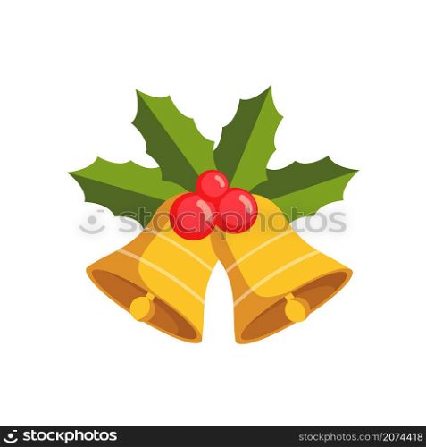 Christmas bell with leaf and berry isolated on white background. Christmas concept. Vector stock