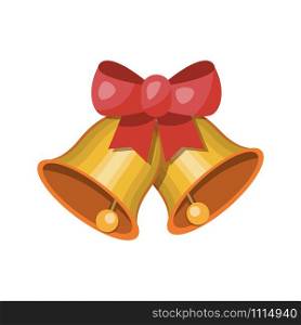 Christmas bells. Jingle bells or sleigh bells with red bow. cartoon vector illustration.