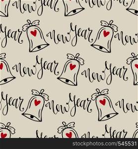 Christmas bells seamless pattern with calligraphy. Vector modern background for New Year wrapping paper.. Christmas bells seamless pattern with calligraphy. Vector modern background for New Year wrapping paper