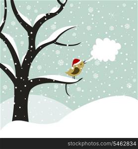 Christmas bird. Bird on a tree in Christmas. A vector illustration