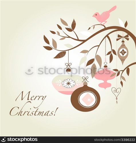 Christmas bird on a decorated branch