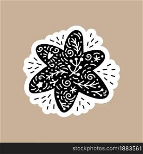 Christmas Black vector sticker with cute and funny snowflake. Hand drawn scandinavian badge character for notebook, scrapbook, smartphone or planner. flat graphic isolated illustration.. Christmas Black vector sticker with cute and funny snowflake. Hand drawn scandinavian badge character for notebook, scrapbook, smartphone or planner. flat graphic isolated illustration