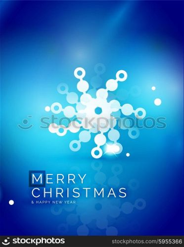 Christmas blue color abstract background with white transparent snowflakes. Holiday winter template, New Year layout