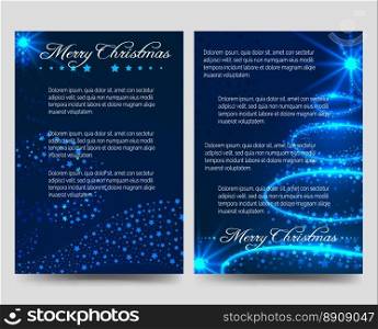 Christmas blue flyers brochure template. Christmas flyers with shining tree. Blue brochure flyer template vector
