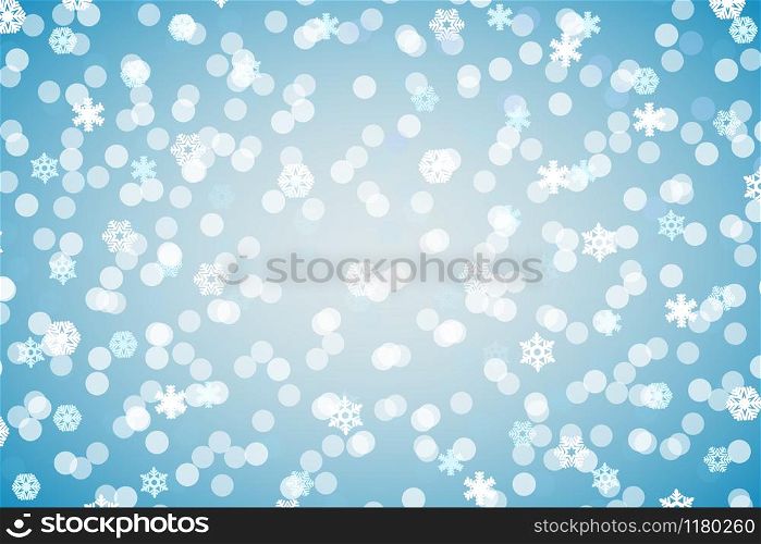 Christmas blue shiny background with snowflakes and lens flare.. Christmas blue shiny background with snowflakes and lens