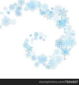 Christmas blue snowflakes spiral stream in the light