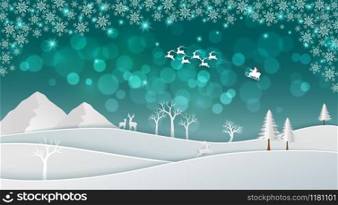 Christmas bokeh background with Santa Claus coming on winter night,for decorative,celebrate party,invitation or greeting card,vector illustration