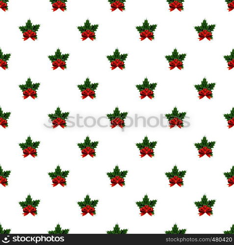 Christmas bow with holly berry pattern seamless repeat in cartoon style vector illustration. Christmas bow with holly berry pattern