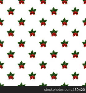 Christmas bow with holly berry pattern seamless repeat in cartoon style vector illustration. Christmas bow with holly berry pattern