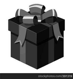 Christmas box with bow icon. Gray monochrome illustration of Christmas box with bow vector icon for web. Christmas box with bow icon, gray monochrome style