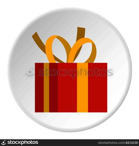 Christmas box with yellow bow icon in flat circle isolated vector illustration for web. Christmas box with yellow bow icon circle
