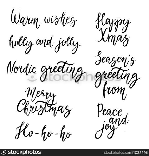 Christmas calligraphy phrases. Hand drawn design elements. Handwritten modern lettering.. Christmas calligraphy phrases. Hand drawn design elements