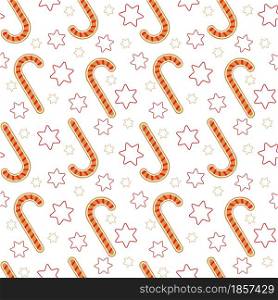 Christmas candies and stars seamless pattern. Background with festive New Year&rsquo;s treats. Template for gift wrapping, fabric, paper and decor.. Christmas candies and stars seamless pattern.