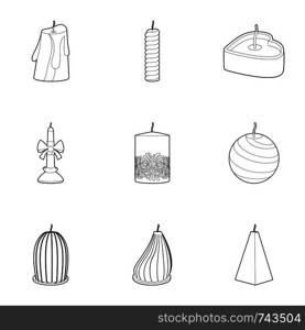 Christmas candle icons set. Outline set of 9 christmas candle vector icons for web isolated on white background. Christmas candle icons set, outline style