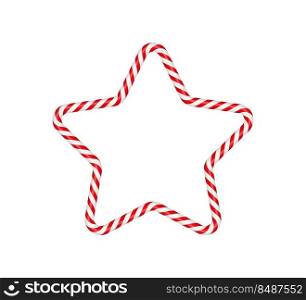 Christmas candy cane star frame with red and white striped. Xmas border with striped candy lollipop pattern. Blank christmas and new year template. Vector illustration isolated on white background.. Christmas candy cane star frame with red and white striped. Xmas border with striped candy lollipop pattern. Blank christmas and new year template. Vector illustration isolated on white background