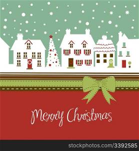 Christmas card, cute little town at christmas time