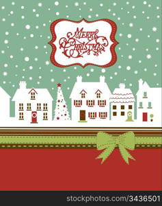 Christmas card, cute little town in winter