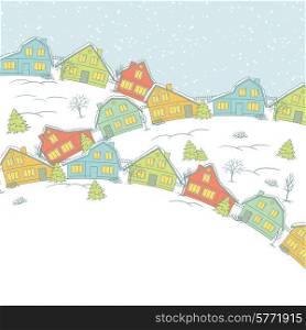 Christmas card, cute little town in winter.