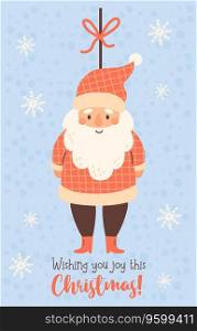  Christmas card. Cute Santa Claus toy. Vector illustration. Xmas holiday vertical card. kids collection