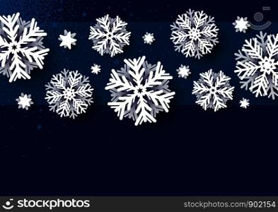 Christmas card design of white snowflake on blue background vector illustration