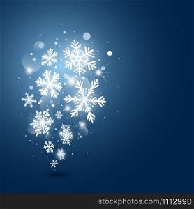 Christmas card design on snowflake and light on blue background vector illustration