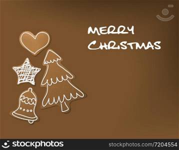 Christmas card - gingerbreads with white icing on brown background