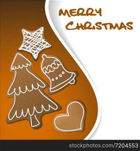 Christmas card - gingerbreads with white icing on brown background and place for your text (vector)