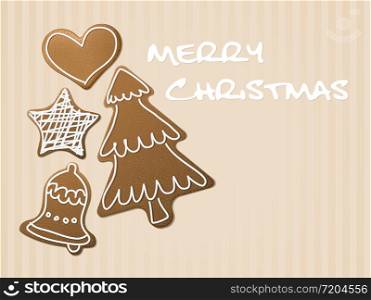 Christmas card - gingerbreads with white icing on light brown background