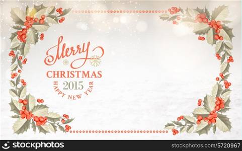Christmas card in horisontal style with blurred background. Vector illustration.