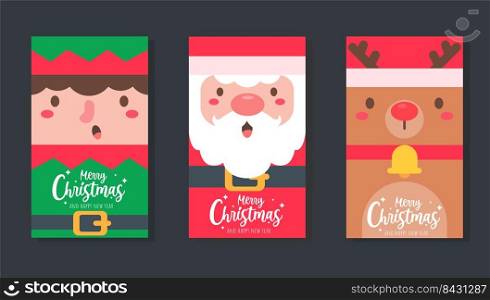 Christmas card. Santa Set Christmas Greeting Card Template.