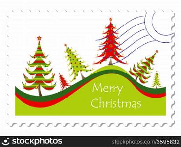 christmas card stamp stamp against white background, abstract vector art illustration; image contains gradient mesh