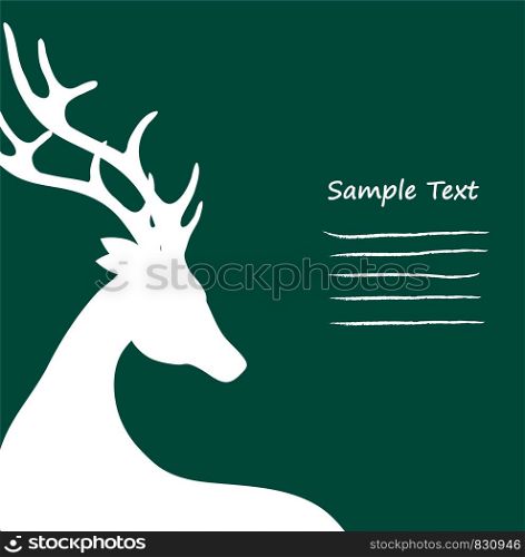 Christmas Card Standing Reindeer Cropped on Green, Stock Vector Illustration